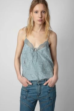 Zadig & Voltaire Capela Diamanté Silk Jacquard Camisole Glacier 11 Zadig & Voltaire Capela Diamanté Silk Jacquard Camisole Glacier -Trendy Threads Deals WWCR00234 GLACIER 4