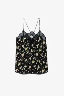 Zadig & Voltaire Christy Soft Crinkle Roses Camisole Black -Trendy Threads Deals WWCR00238 NOIR 1