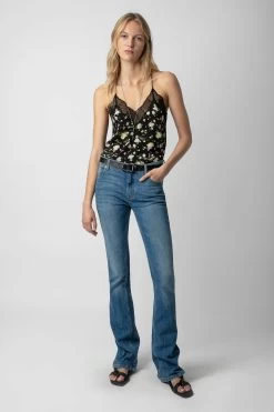 Zadig & Voltaire Christy Soft Crinkle Roses Camisole Black -Trendy Threads Deals WWCR00238 NOIR 3 1
