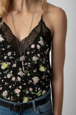 Zadig & Voltaire Christy Soft Crinkle Roses Camisole Black -Trendy Threads Deals WWCR00238 NOIR 4 1