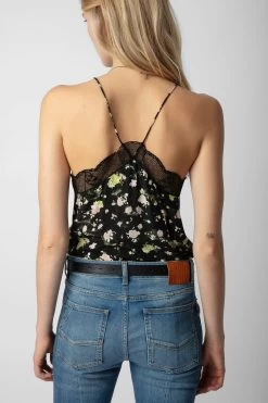 Zadig & Voltaire Christy Soft Crinkle Roses Camisole Black -Trendy Threads Deals WWCR00238 NOIR 5 1