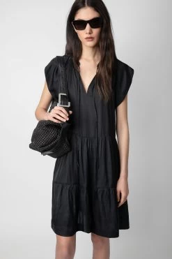Zadig & Voltaire Rito Satin Dress Black -Trendy Threads Deals WWDR00022 NOIR 3 1