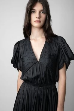 Zadig & Voltaire Reina Satin Dress Black 8 Zadig & Voltaire Reina Satin Dress Black -Trendy Threads Deals WWDR01258 NOIR 4