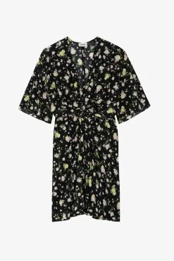 Zadig & Voltaire Rozom Soft Crinkle Roses Dress Black 11 Zadig & Voltaire Rozom Soft Crinkle Roses Dress Black -Trendy Threads Deals WWDR01342 NOIR 1