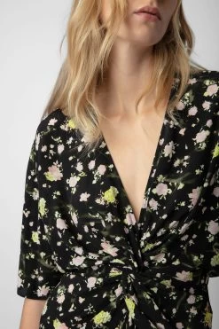 Zadig & Voltaire Rozom Soft Crinkle Roses Dress Black 9 Zadig & Voltaire Rozom Soft Crinkle Roses Dress Black -Trendy Threads Deals WWDR01342 NOIR 4 1