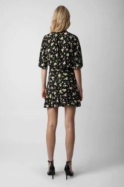 Zadig & Voltaire Rozom Soft Crinkle Roses Dress Black 10 Zadig & Voltaire Rozom Soft Crinkle Roses Dress Black -Trendy Threads Deals WWDR01342 NOIR 5 1