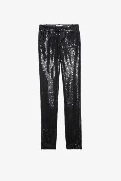 Zadig & Voltaire Prune Sequin Pants Black -Trendy Threads Deals WWPA00777 NOIR