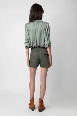 Zadig & Voltaire Tink Satin Blouse Treillis -Trendy Threads Deals WWSH00021 TREILLIS 5