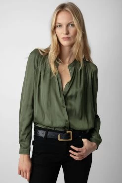 Zadig & Voltaire Tchin Satin Blouse Used Kaki -Trendy Threads Deals WWSH00519 USED KAKI 2
