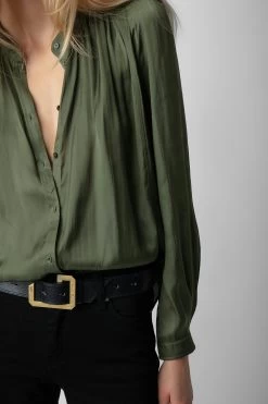 Zadig & Voltaire Tchin Satin Blouse Used Kaki -Trendy Threads Deals WWSH00519 USED KAKI 4