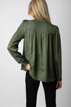 Zadig & Voltaire Tchin Satin Blouse Used Kaki -Trendy Threads Deals WWSH00519 USED KAKI 5
