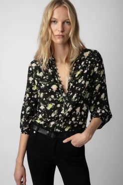 Zadig & Voltaire Twina Soft Crinkle Roses Shirt Black