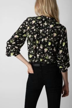 Zadig & Voltaire Twina Soft Crinkle Roses Shirt Black -Trendy Threads Deals WWSH00568 NOIR 5 1