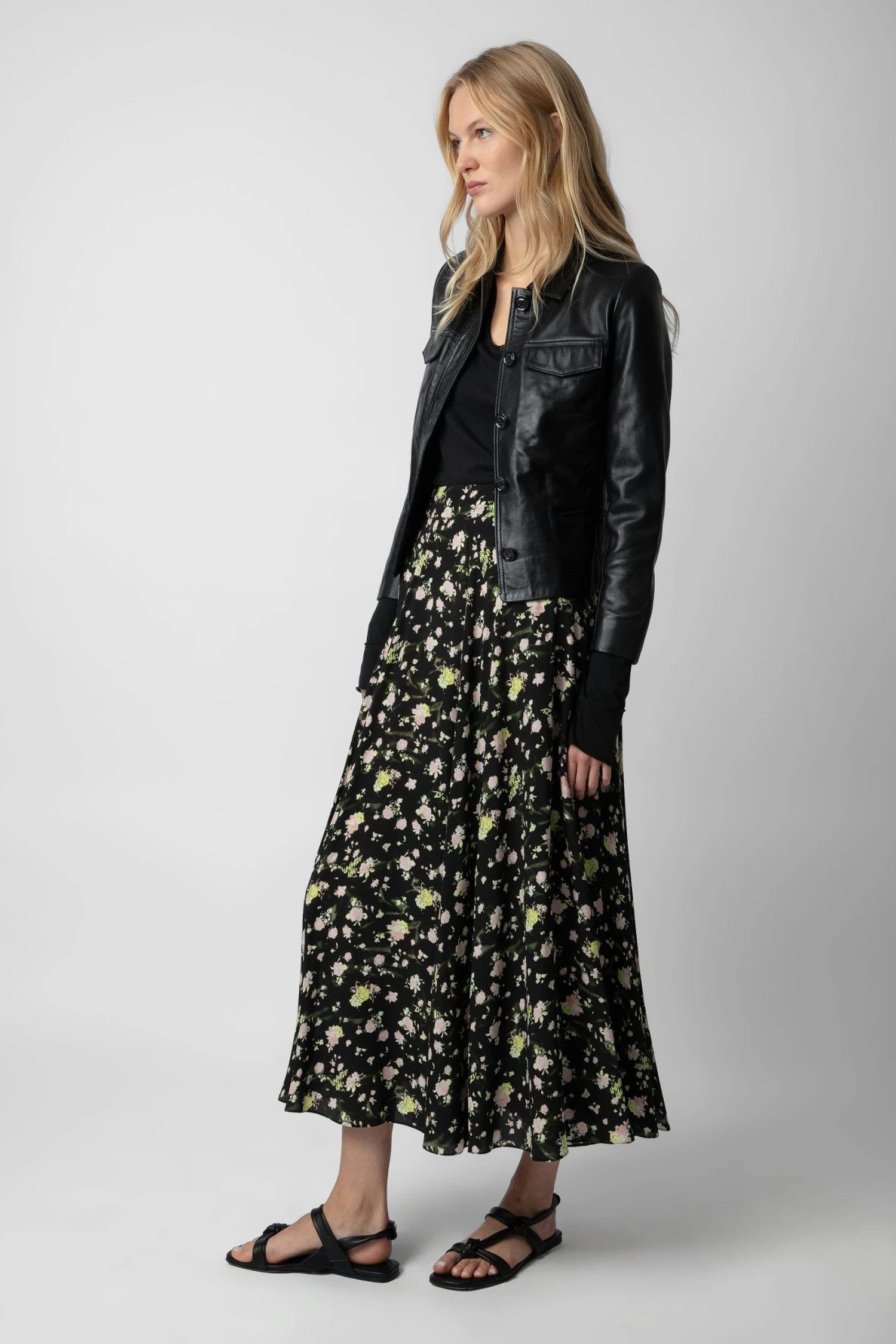 Zadig & Voltaire Joyo Soft Crinkle Roses Skirt Black 4 Zadig & Voltaire Joyo Soft Crinkle Roses Skirt Black - Image 2