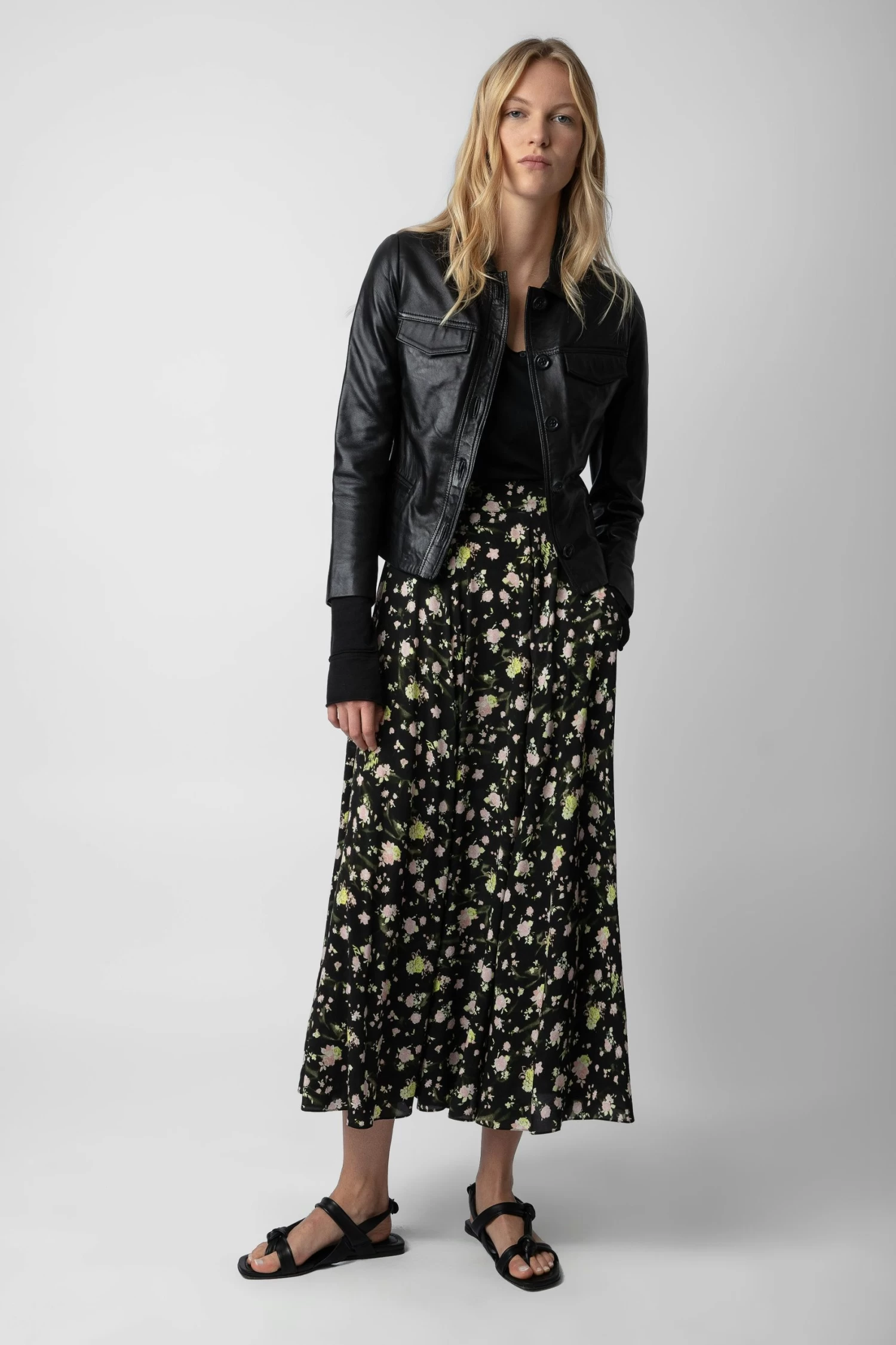 Zadig & Voltaire Joyo Soft Crinkle Roses Skirt Black 3 Zadig & Voltaire Joyo Soft Crinkle Roses Skirt Black