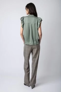 Zadig & Voltaire Tiza Satin Top Treillis -Trendy Threads Deals WWTO00197 TREILLIS 6