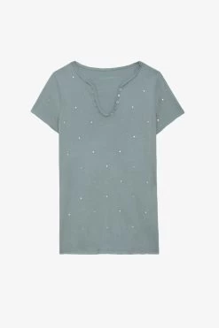 Zadig & Voltaire Diamanté Henley T-shirt Glacier -Trendy Threads Deals jwtn00441 glacier