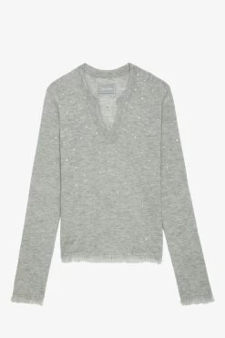Zadig & Voltaire Riviera Cashmere Sweater Gris Chine Clair -Trendy Threads Deals kwsw01637 gris chine clair