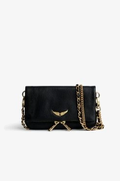 Zadig & Voltaire Rock Nano Grained Clutch Noir Gold