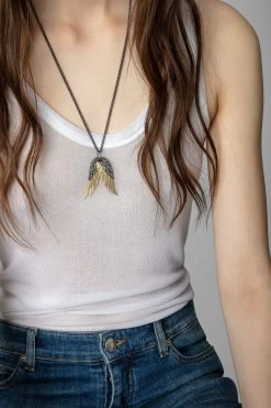 Zadig & Voltaire Rock Feather Pendant Necklace Old Gold 7 Zadig & Voltaire Rock Feather Pendant Necklace Old Gold -Trendy Threads Deals owjw00535 old gold 10