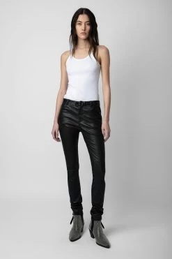 Zadig & Voltaire Phlame Crinkled Leather Pants Black -Trendy Threads Deals pwgcu1402f noir 3 2