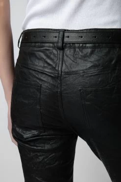Zadig & Voltaire Phlame Crinkled Leather Pants Black -Trendy Threads Deals pwgcu1402f noir 6