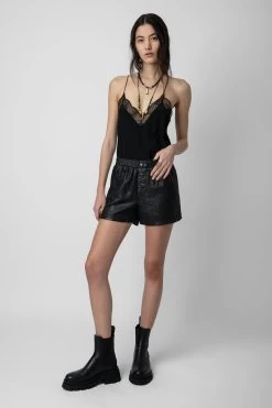 Zadig & Voltaire Pax Crinkled Leather Shorts Black