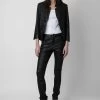 Zadig & Voltaire Verys Crinkled Leather Blazer Black