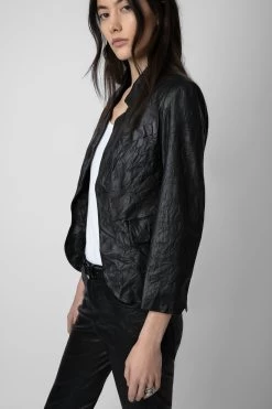 Zadig & Voltaire Verys Crinkled Leather Blazer Black -Trendy Threads Deals rwbl00019 noir 4