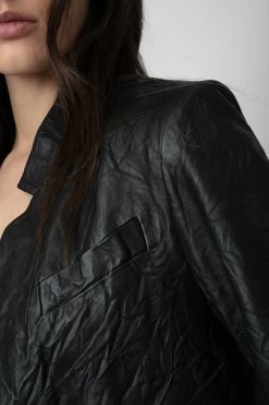 Zadig & Voltaire Verys Crinkled Leather Blazer Black -Trendy Threads Deals rwbl00019 noir 5