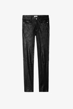Zadig & Voltaire Phlame Crinkled Leather Pants Black -Trendy Threads Deals rwpa00003 noir