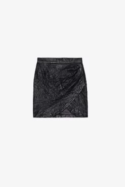 Zadig & Voltaire Julipe Crinkled Leather Skirt Black -Trendy Threads Deals rwsk00004 noir 1