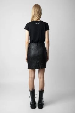 Zadig & Voltaire Julipe Crinkled Leather Skirt Black -Trendy Threads Deals rwsk00004 noir 5