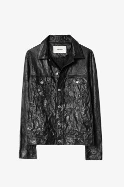 Zadig & Voltaire Base Crinkled Leather Jacket Black -Trendy Threads Deals skcu1406h noir