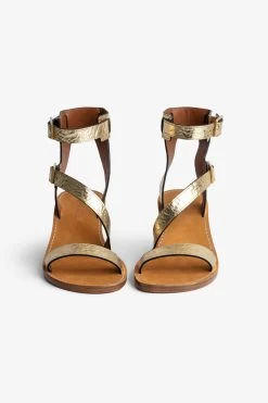 Zadig & Voltaire Cecilia Crinkled Caprese Sandals Gold -Trendy Threads Deals swct00775 gold 3