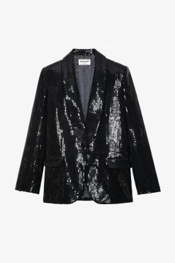 Zadig & Voltaire Vive Sequin Blazer Black -Trendy Threads Deals wwbl00812 noir