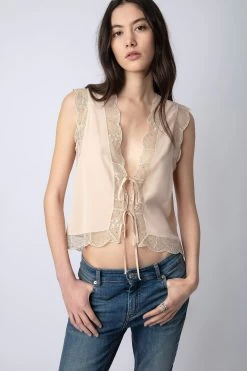 Zadig & Voltaire Topzy Diamanté Silk Top Sorbet
