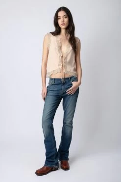 Zadig & Voltaire Topzy Diamanté Silk Top Sorbet -Trendy Threads Deals wwto00223 sorbet 3