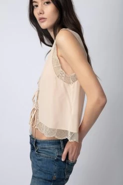 Zadig & Voltaire Topzy Diamanté Silk Top Sorbet -Trendy Threads Deals wwto00223 sorbet 5