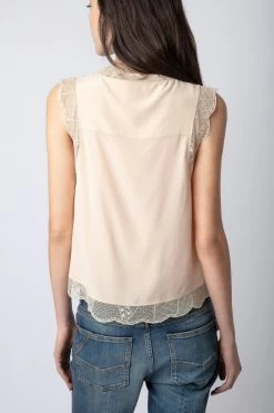 Zadig & Voltaire Topzy Diamanté Silk Top Sorbet -Trendy Threads Deals wwto00223 sorbet 6